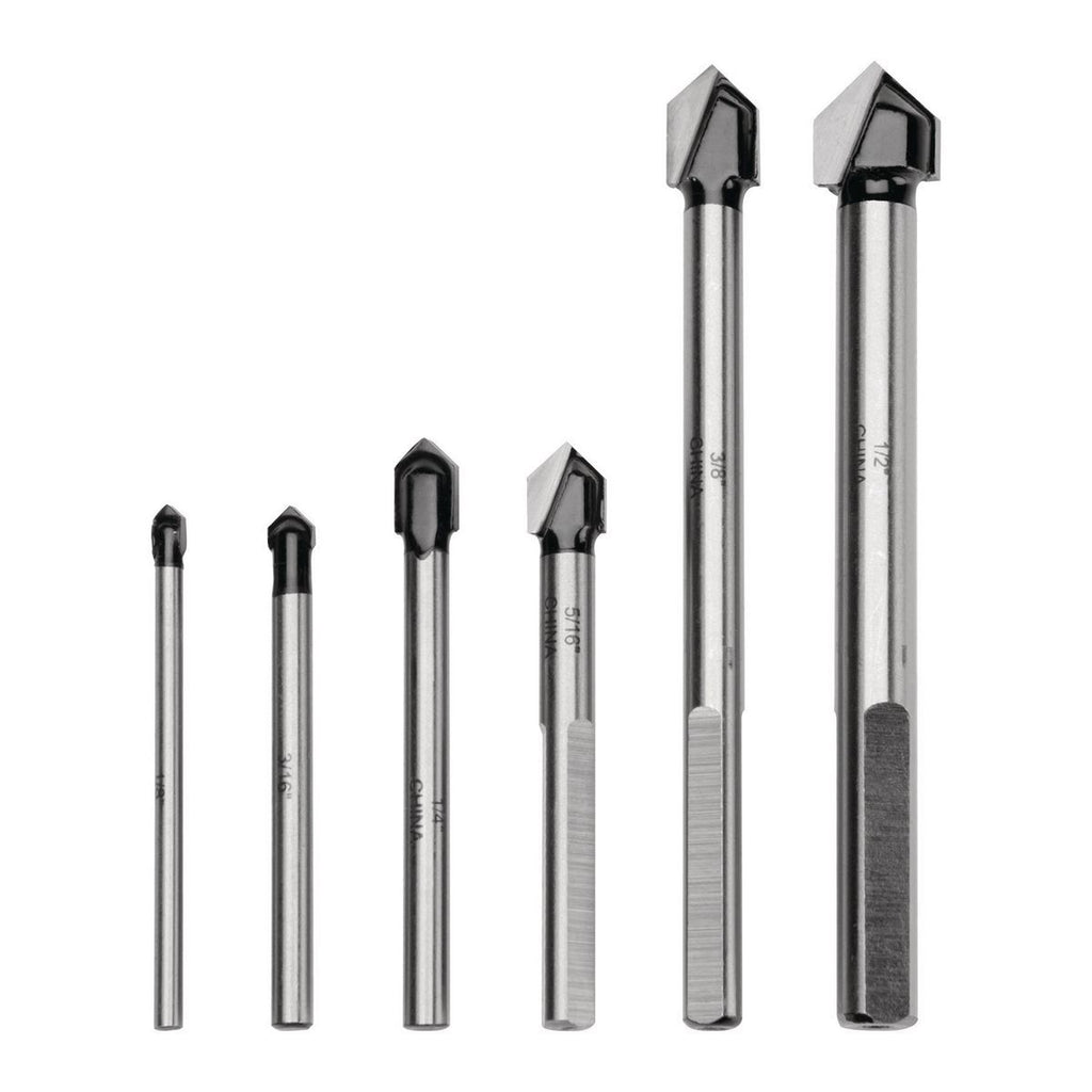Carbide Tip Glass and Tile Drill Bit Set, 6 Piece W178755