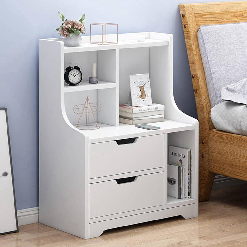 White Nightstand with Drawers & Shelf D85313
