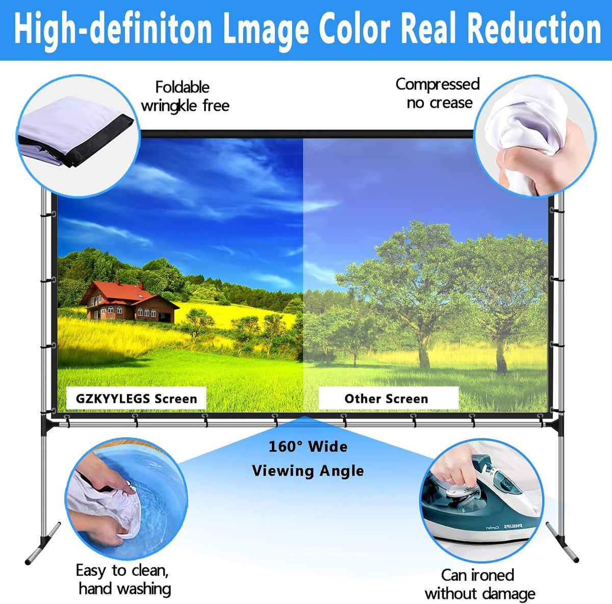 120 Inch Portable Projector Screen with Stand and Carry Bag N875923
