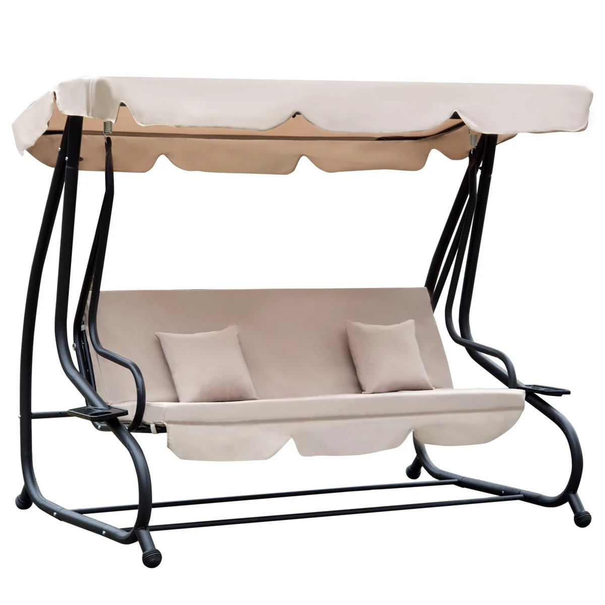 3-Seat Outdoor Patio Swing Chair with Adjustable Canopy and Cushion M6981