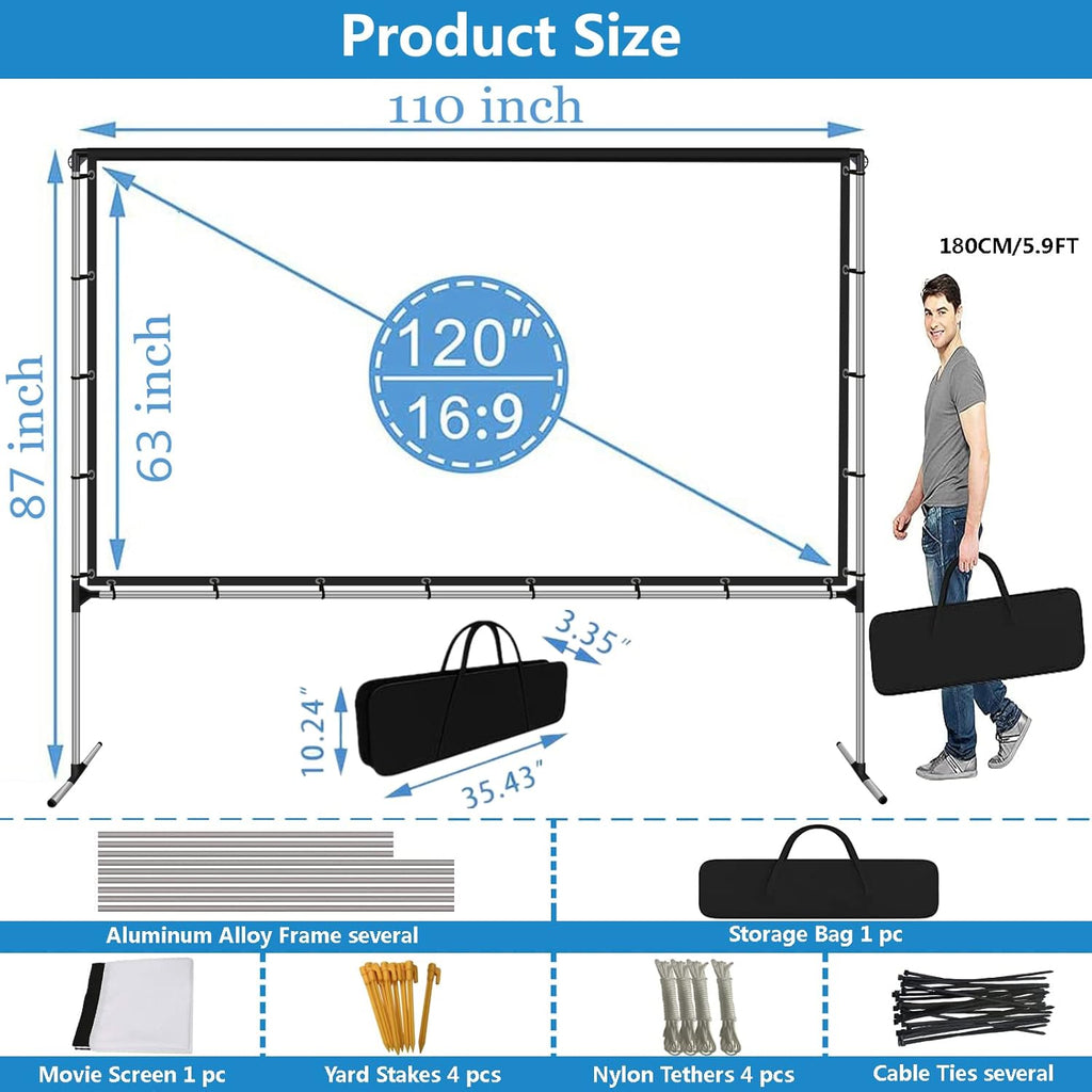 120 Inch Portable Projector Screen with Stand and Carry Bag N875923