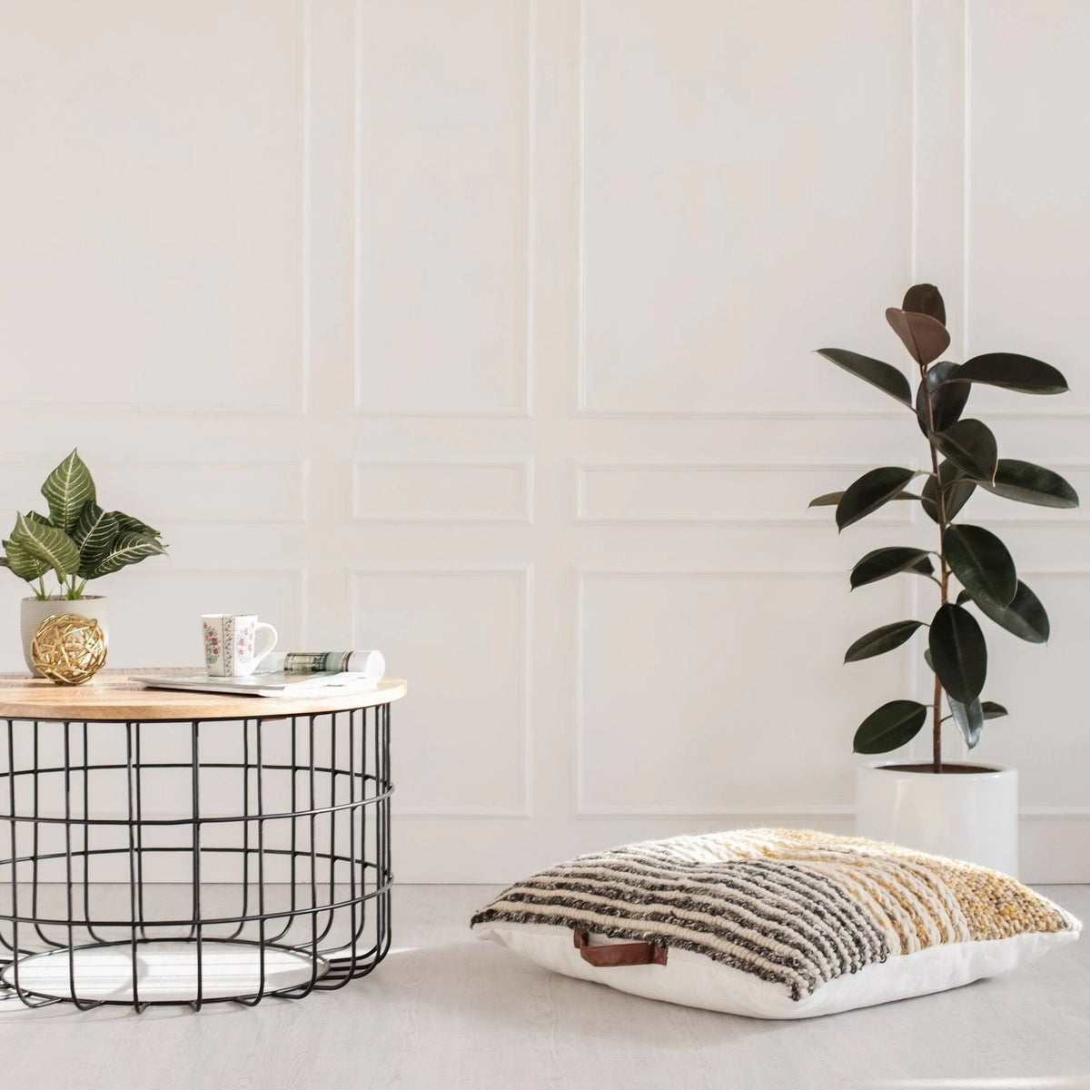 Black and Natural Wood Cage Coffee Table X878539