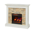 Tan Freestanding Electric Fireplace with Faux Stone F1016
