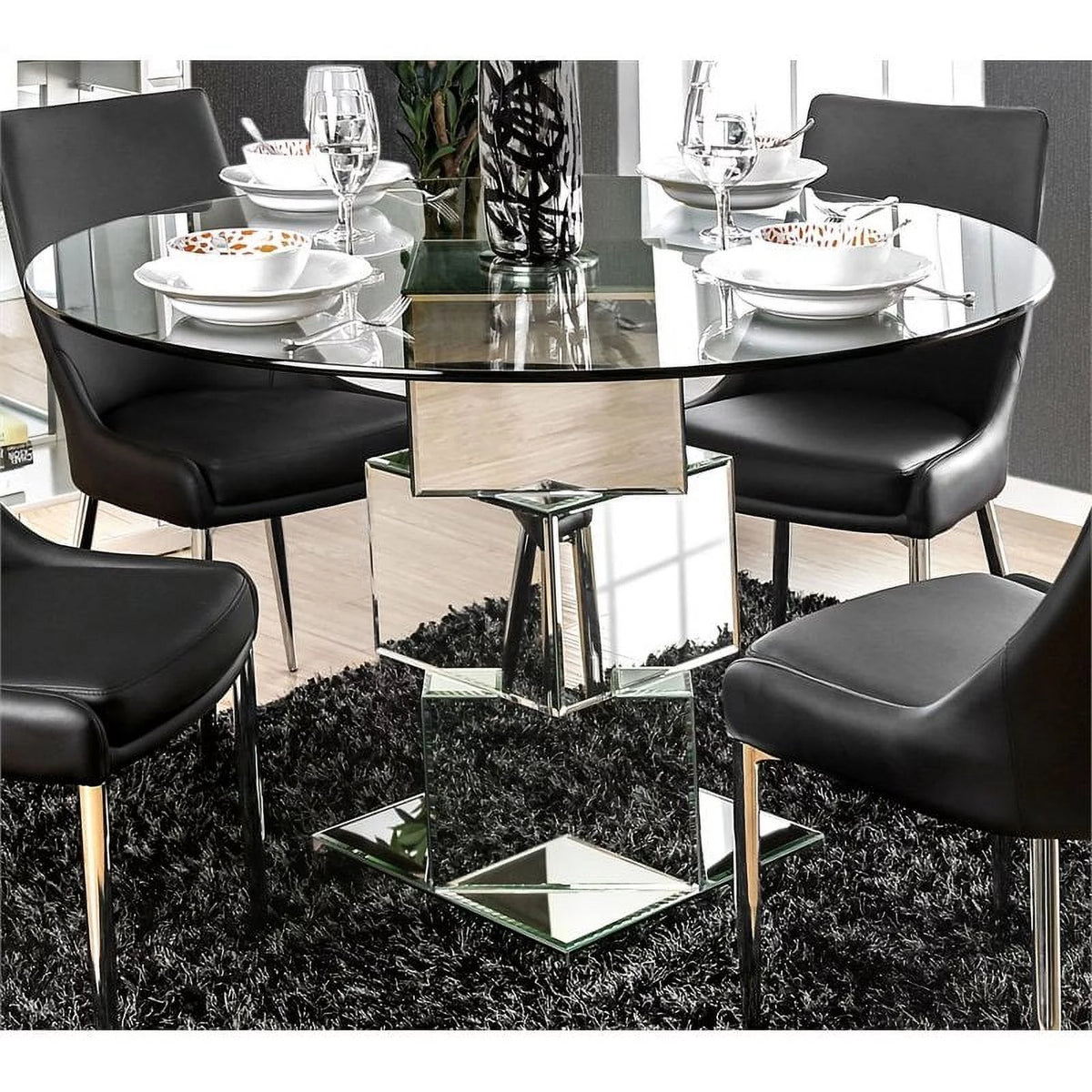 Glass Top 5-Piece Dining Table Set in Black H7252