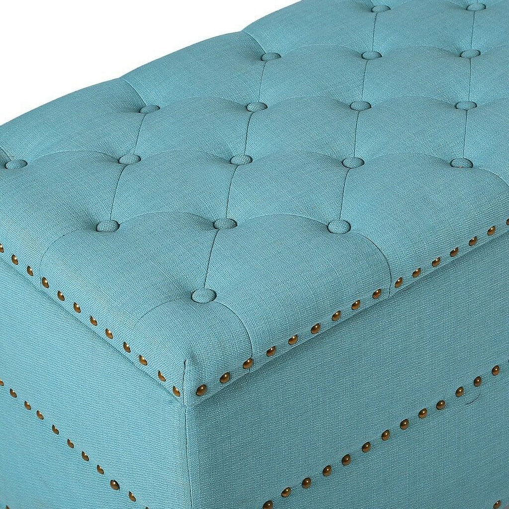 Beige Button Tufted Lift Top Storage Bench F587418