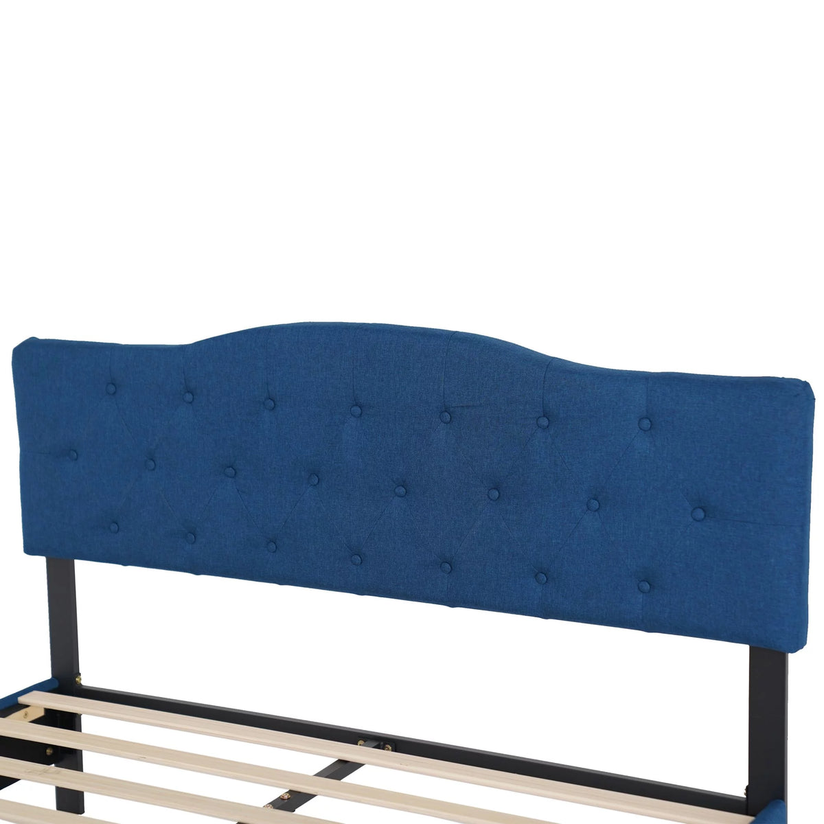 Queen Size Wood Bed Frame with Headboard Blue P793721