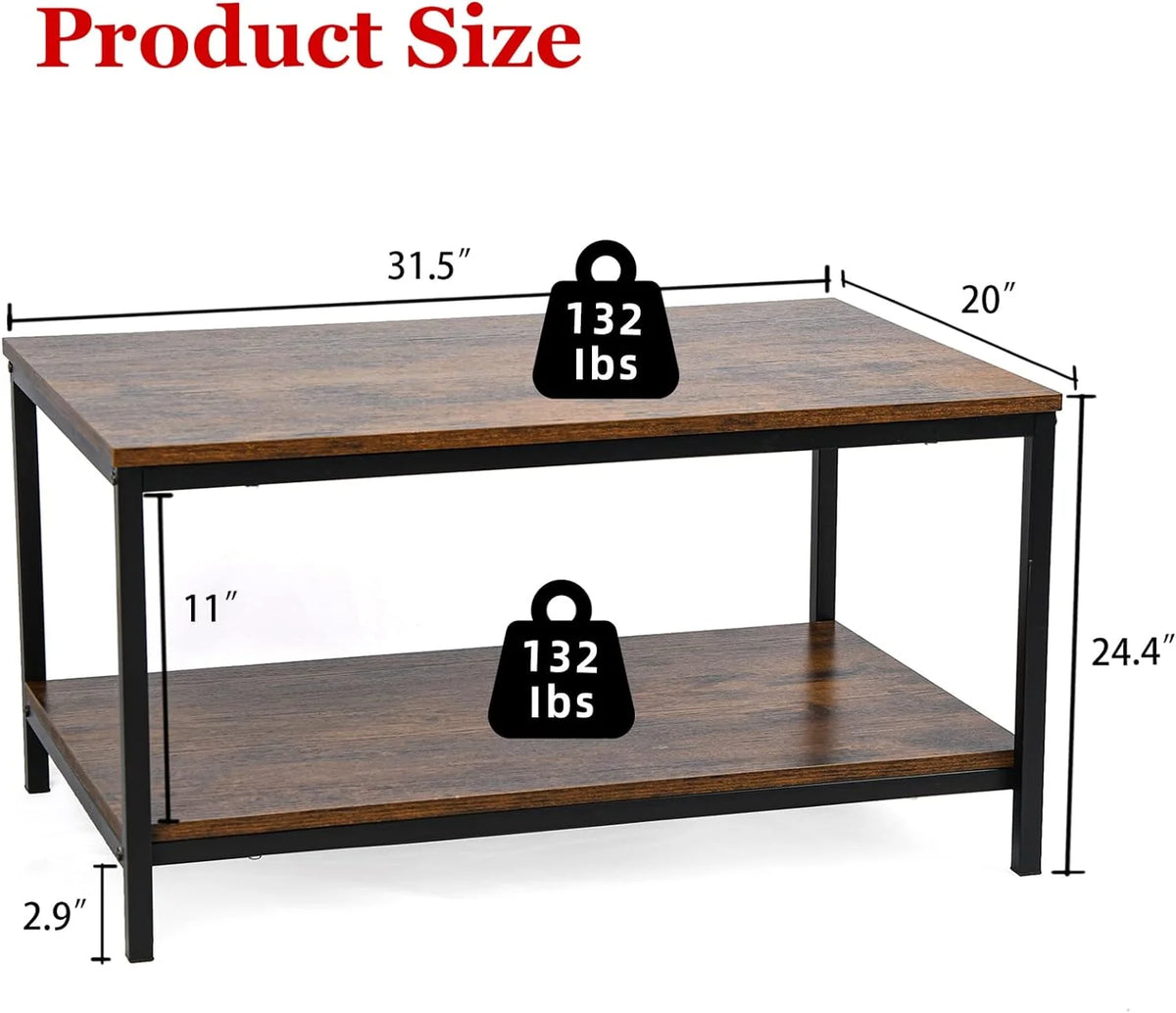 Brown 2-Tier Coffee Table with Storage Drawers T72822
