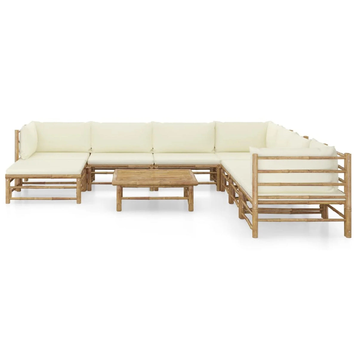 9 Piece Outdoor Sectional Sofa Set with Table Stool Bamboo F60351