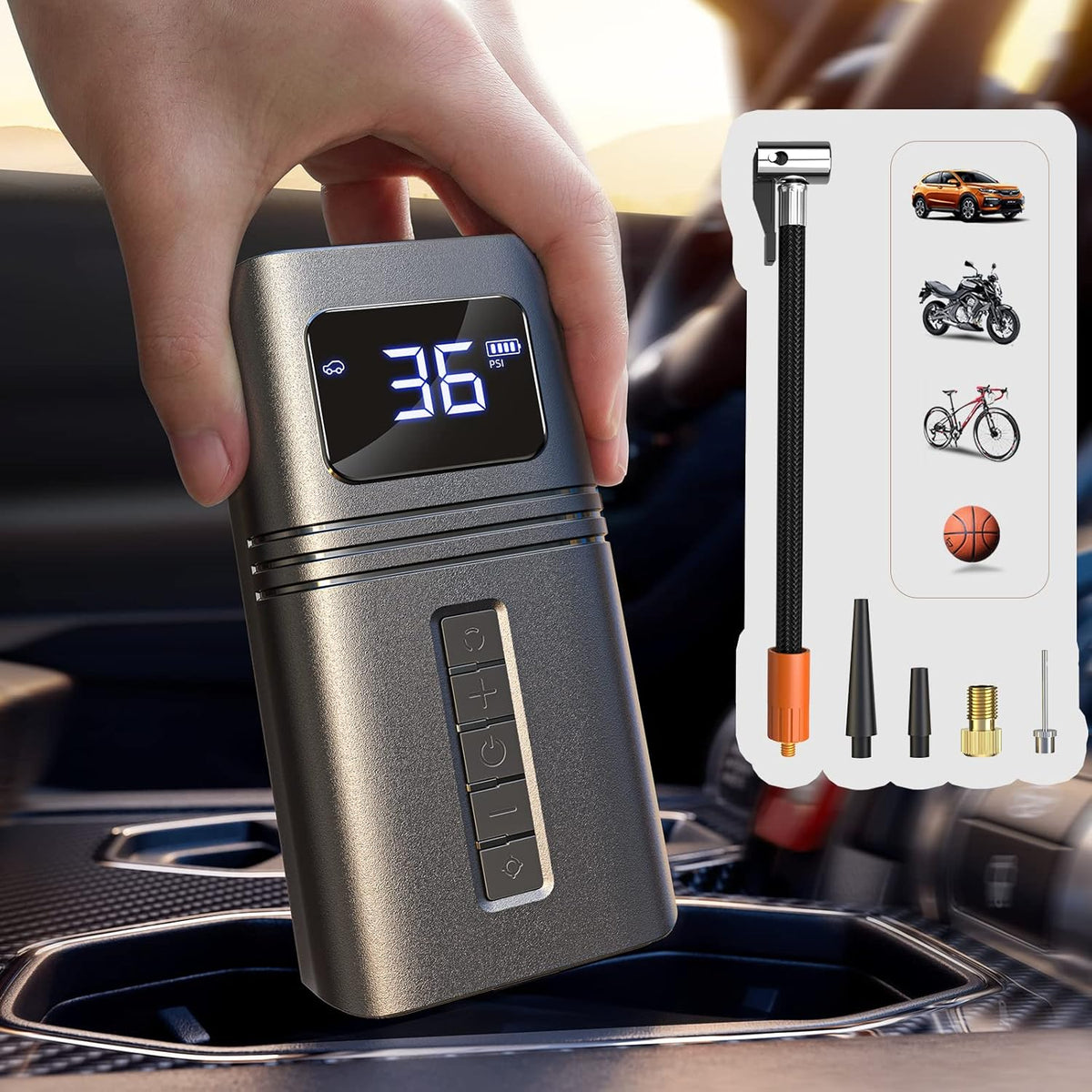 Cordless Tire Inflator Portable Air Compressor with 6000mAh Battery 150PSI LED Light B6558