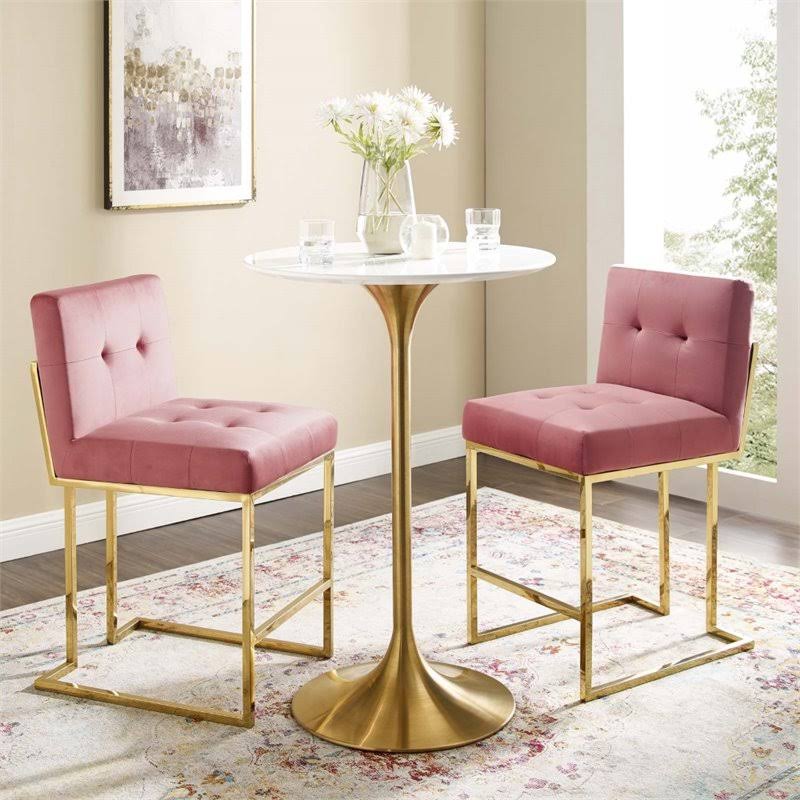 Velvet Counter Stool in Gold and Rose (Set of 2) E57954