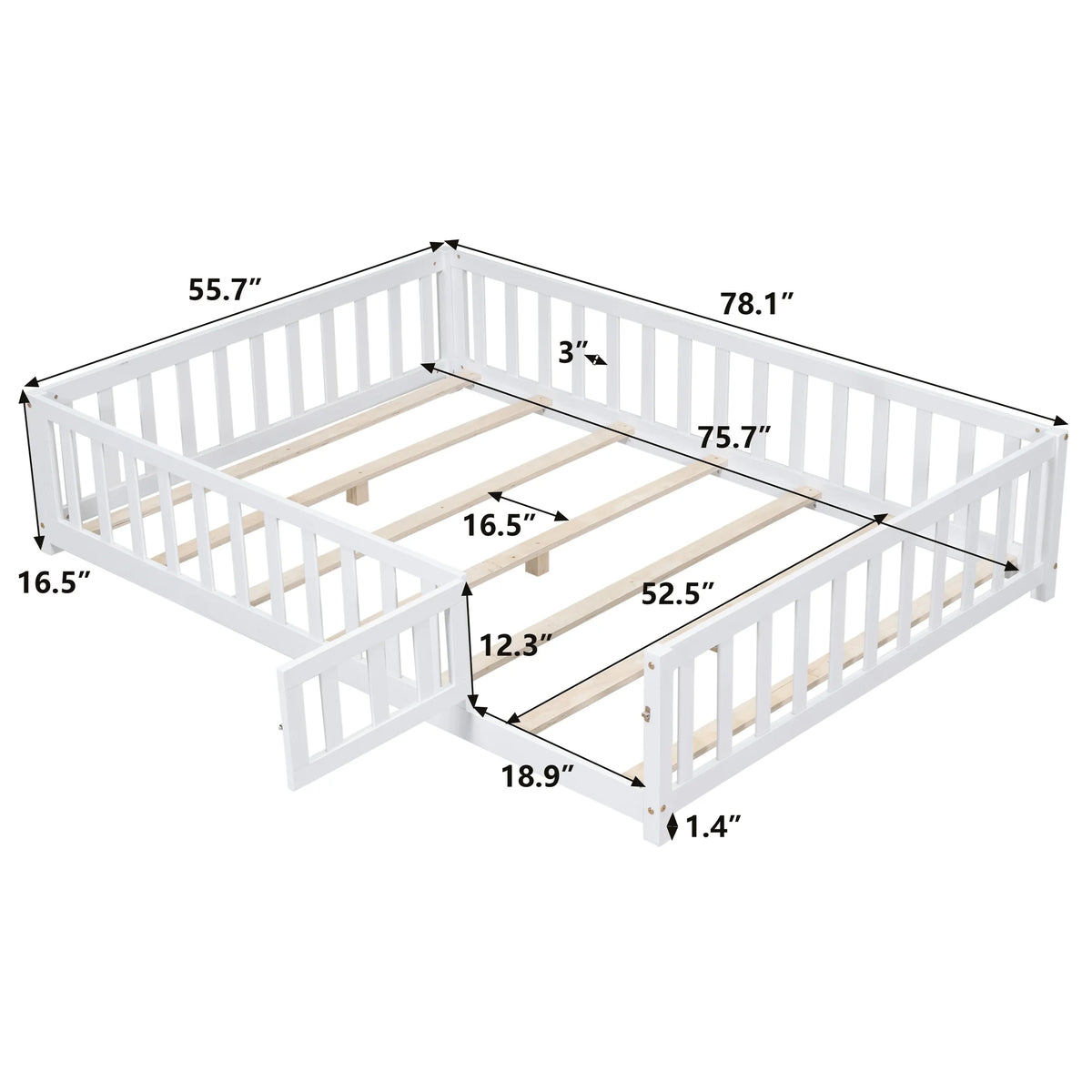 Full Size Wood Platform Bed with Fence and Door Y113