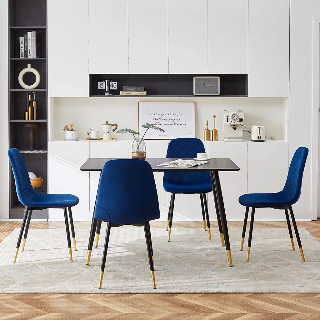 Faux Wood Rectangular Dining Table Set for 4 with Velvet Chairs Y3956
