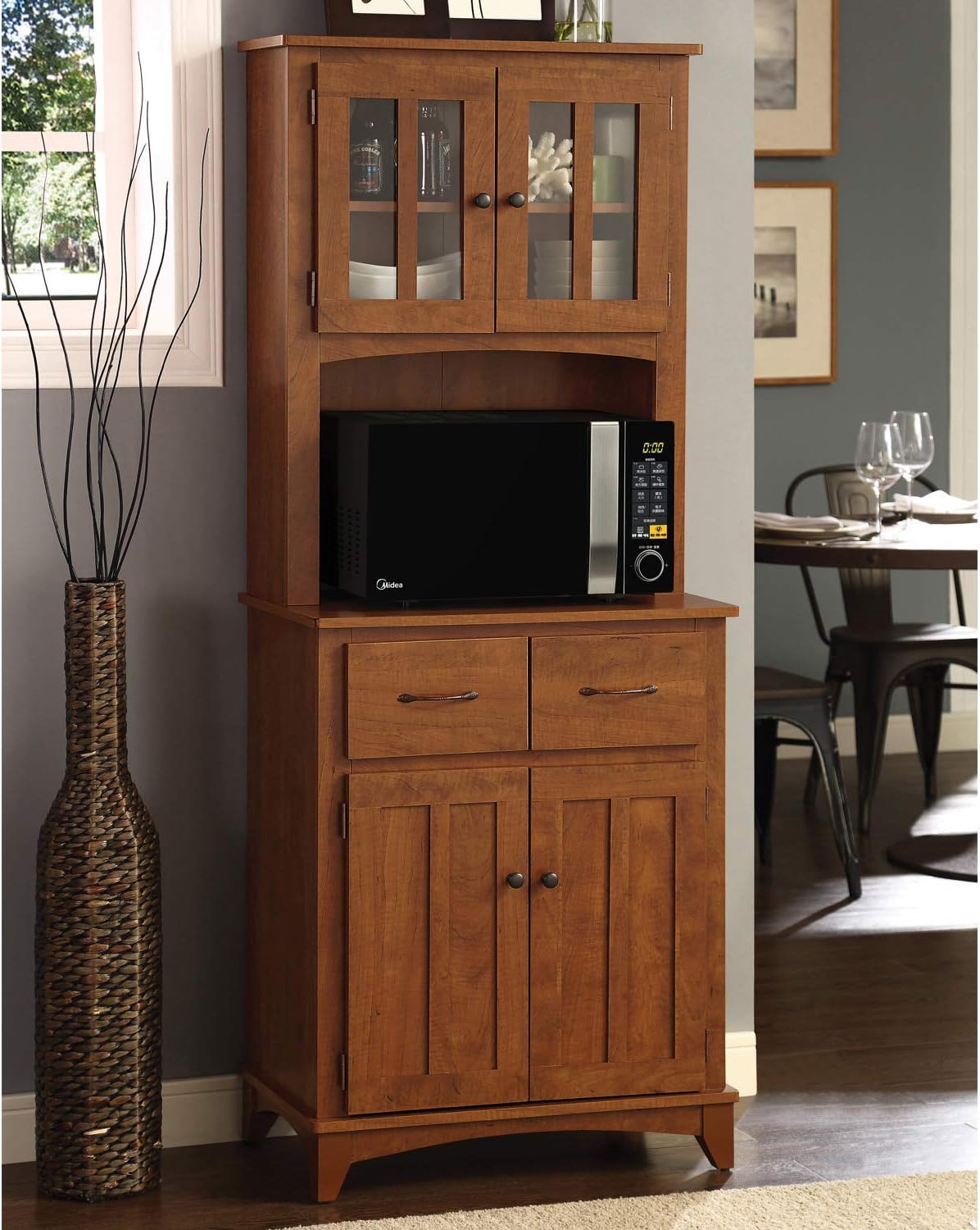 Charcoal Microwave Storage Stand with Double Door Top and Bottom Cabinets T760