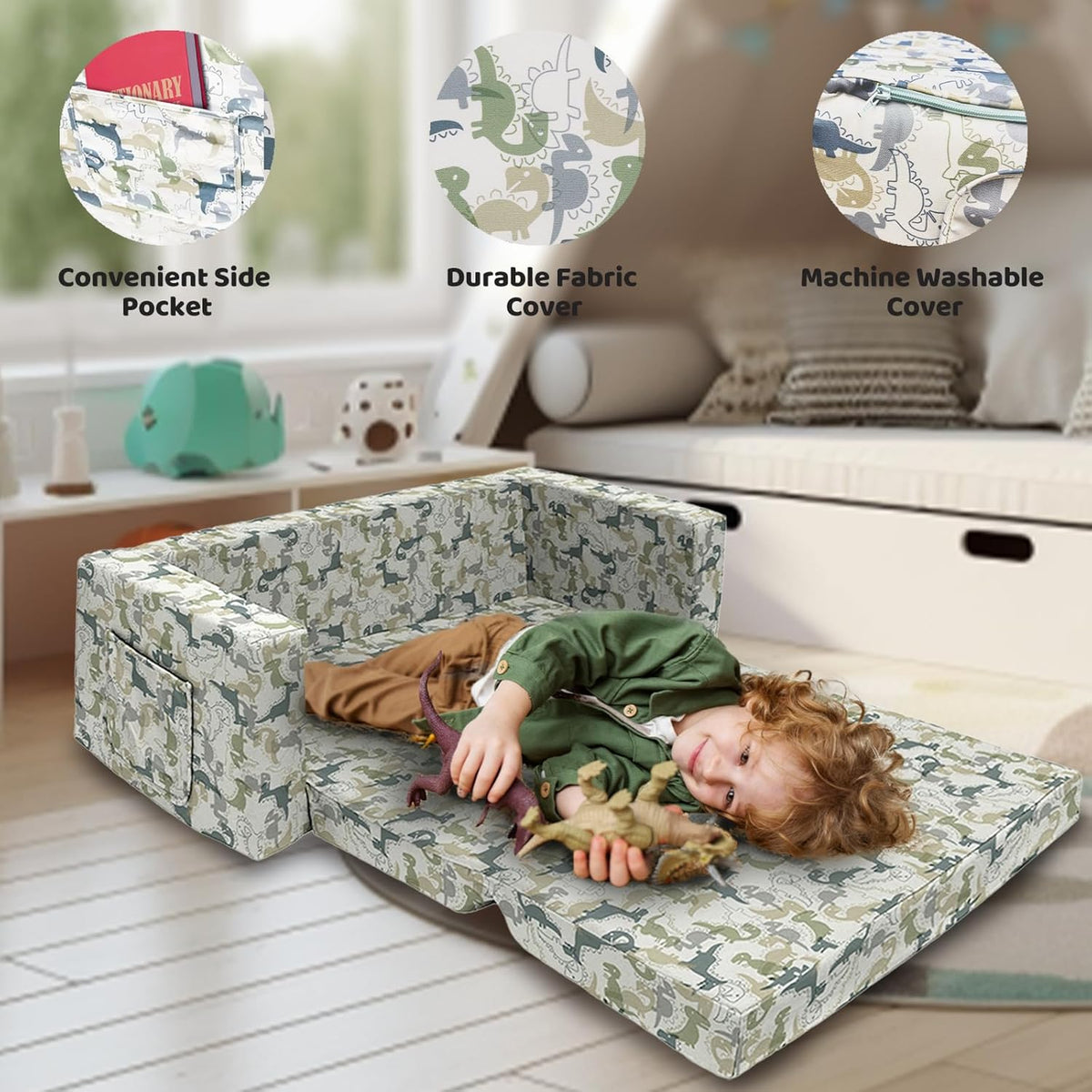 2 Seats 2 in 1 Flip Open Chair Sleeper Bed V672836