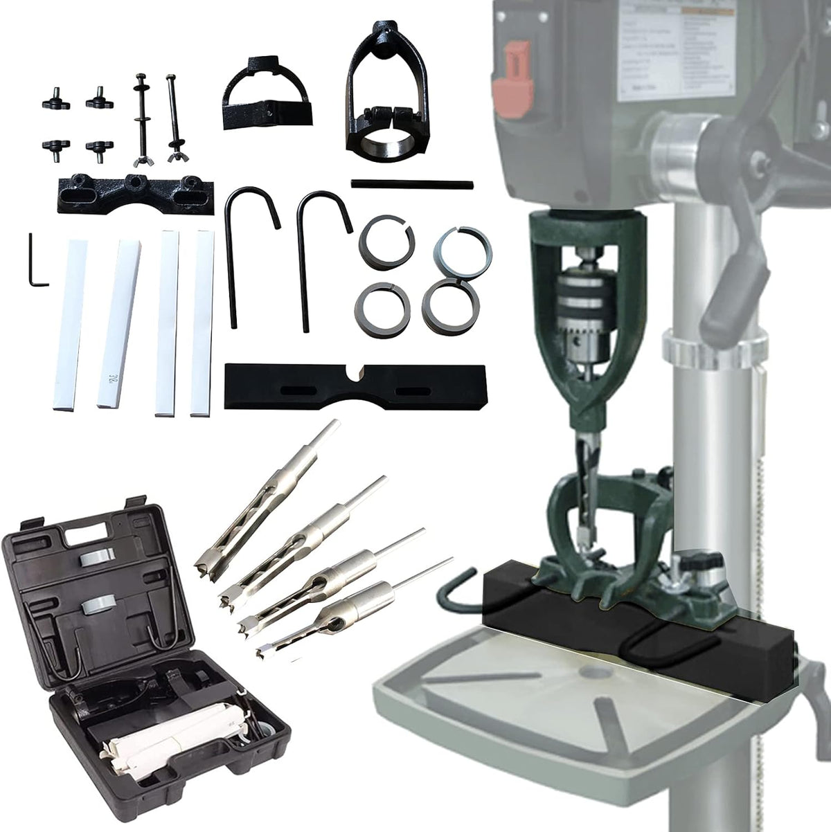 Bench Drill Locator Set, Square Hole Chisel Drilling Machine Woodworking Mortiser Location Tool, Mortising Attachment Kit I713089