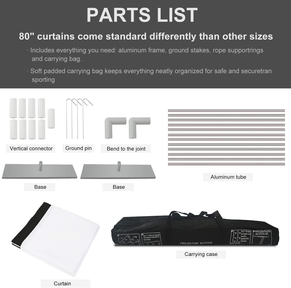 80 inch Portable Projector Screen with Stand and Carry Bag P33042