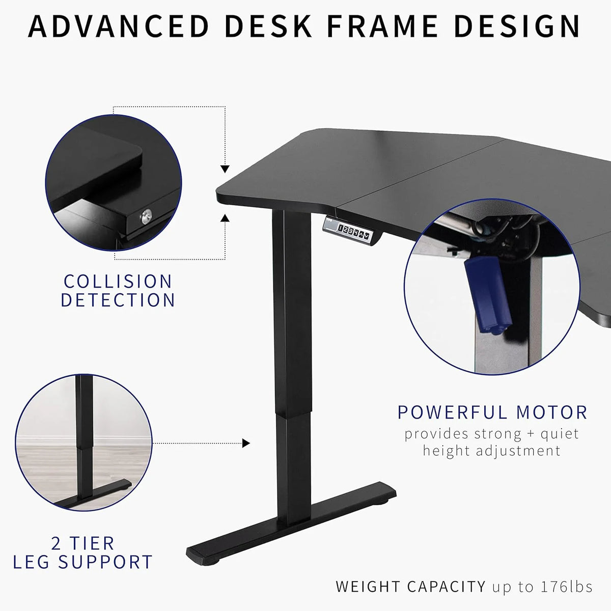 Black Table Top White Frame Electric Height Adjustable Stand Up Desk W984504