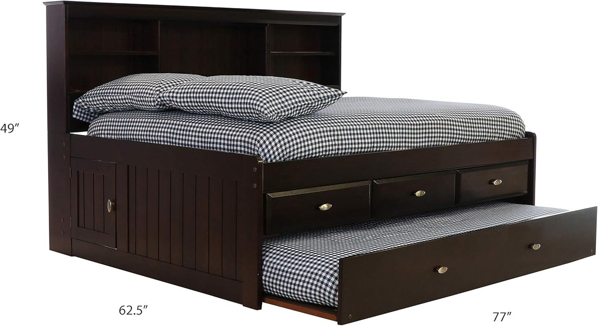 Full Bookcase Daybed with 3 Drawers & Trundle Espresso J61990