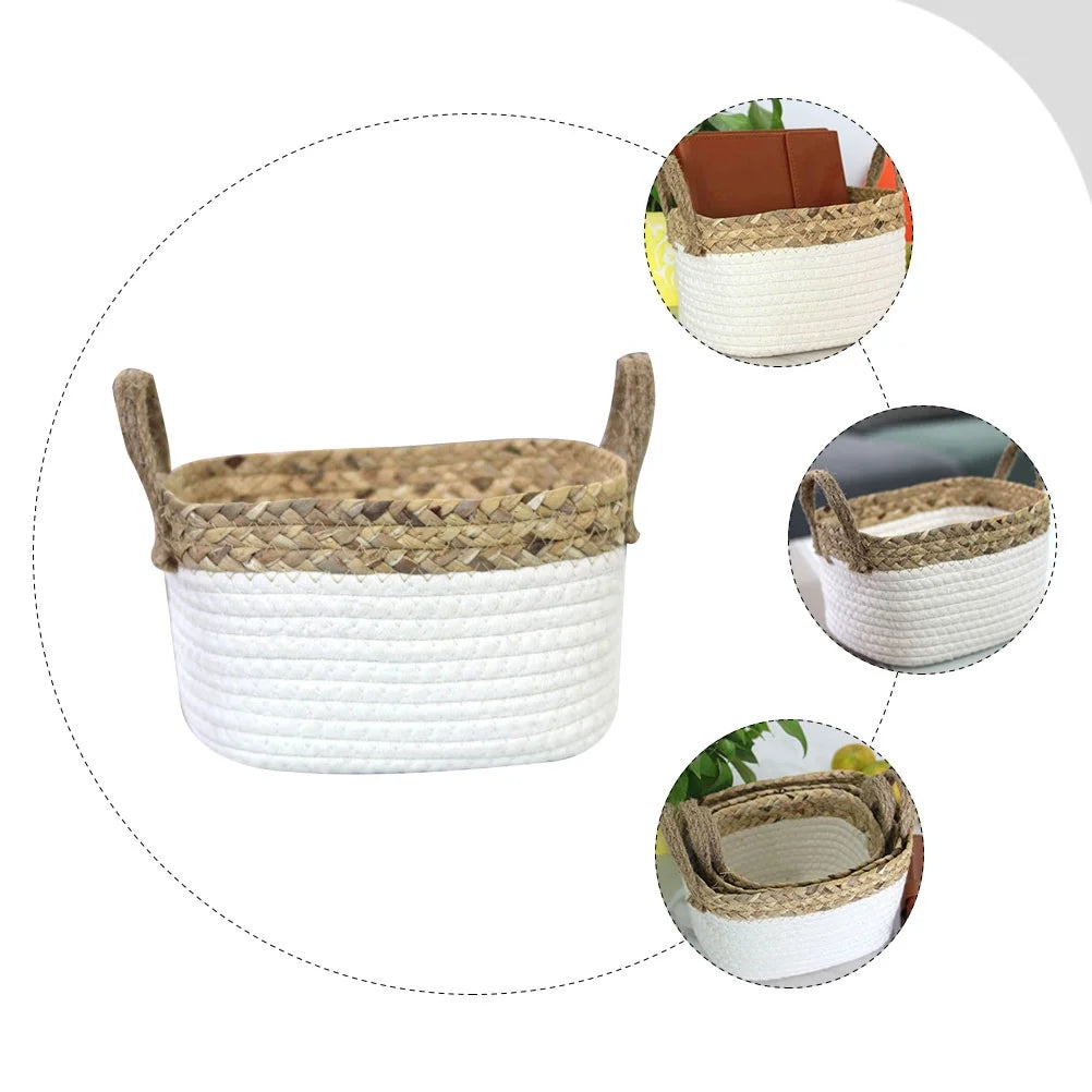 Cotton Rope Woven Basket Storage Boxes with Lids K227189