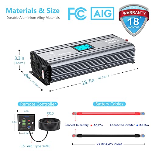 2000W Pure Sine Wave Power Inverter DC 12V to AC 120V with LCD Display P443544