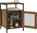 Rustic Brown Night Stand with Open Shelf and Mesh Door J390