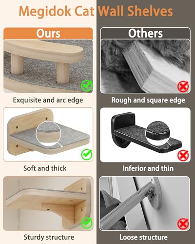 Cat Wall Furniture Corner Climbing Shelf Perches, Cat Bed Wall Mounted with 3 Wide Steps, Wood Color O35619
