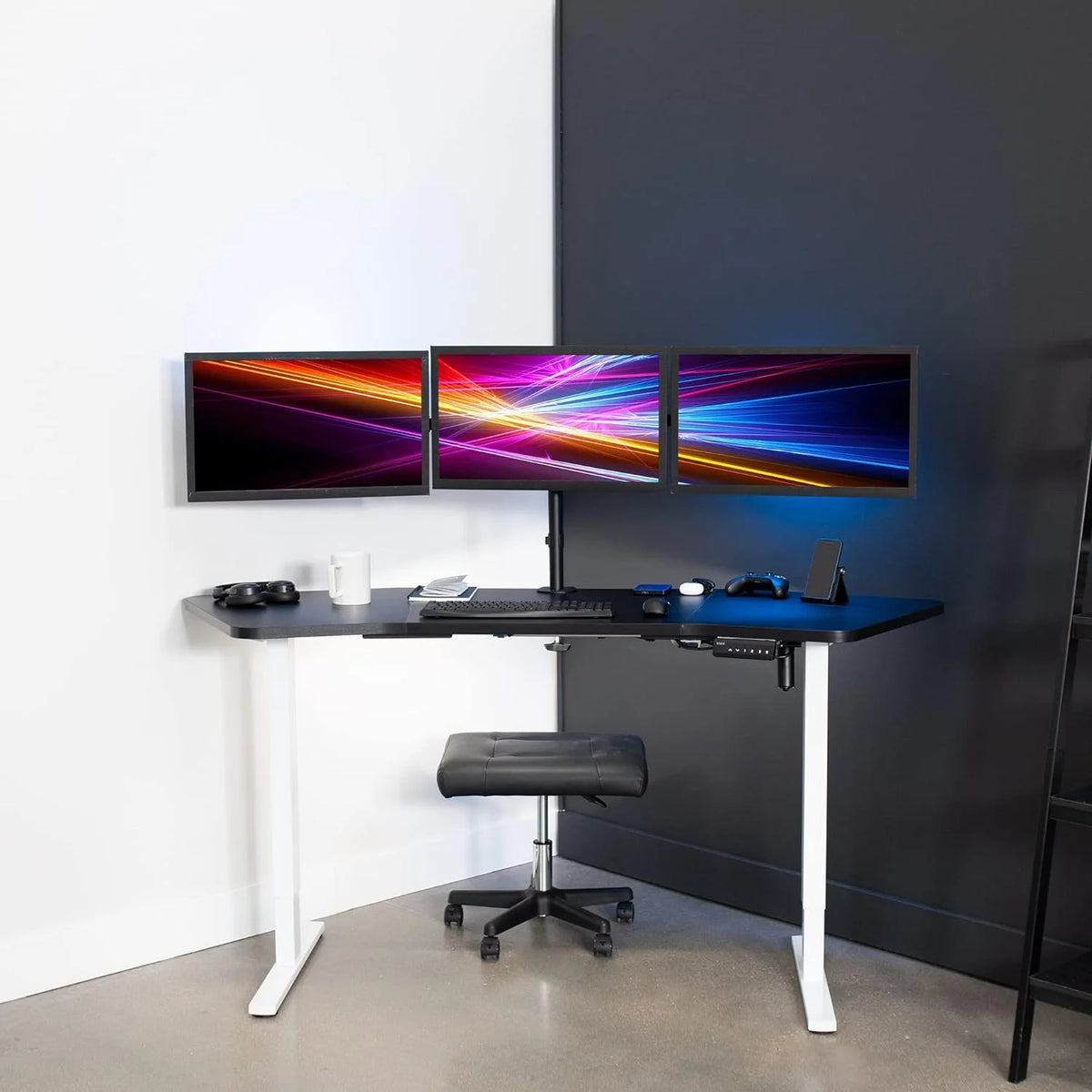 Black Table Top White Frame Electric Height Adjustable Stand Up Desk W984504