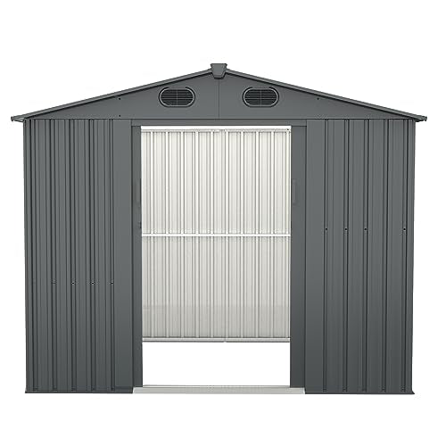 8 x 6 FT Outdoor Metal Storage Shed, Dark Gray M61717