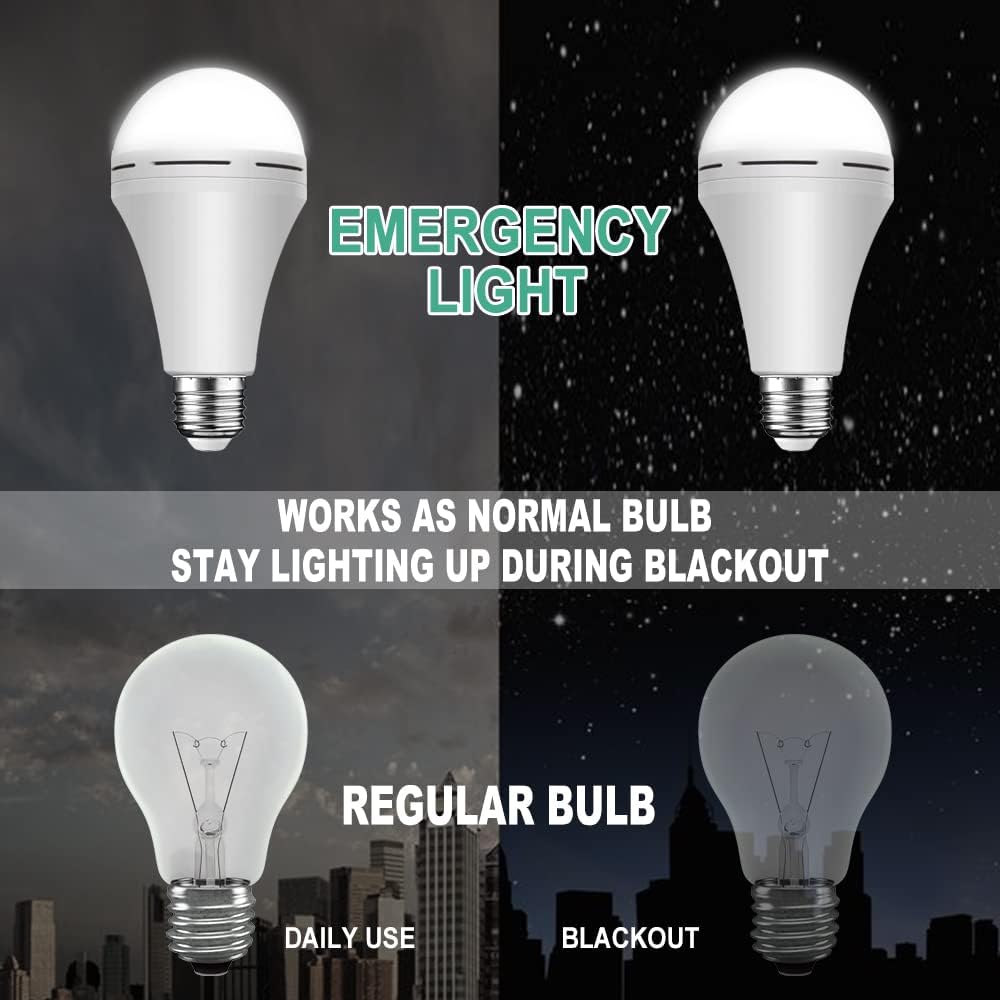 Rechargeable Emergency LED Light Bulb with Hook 1200mAh 12W 10 Pack X766120