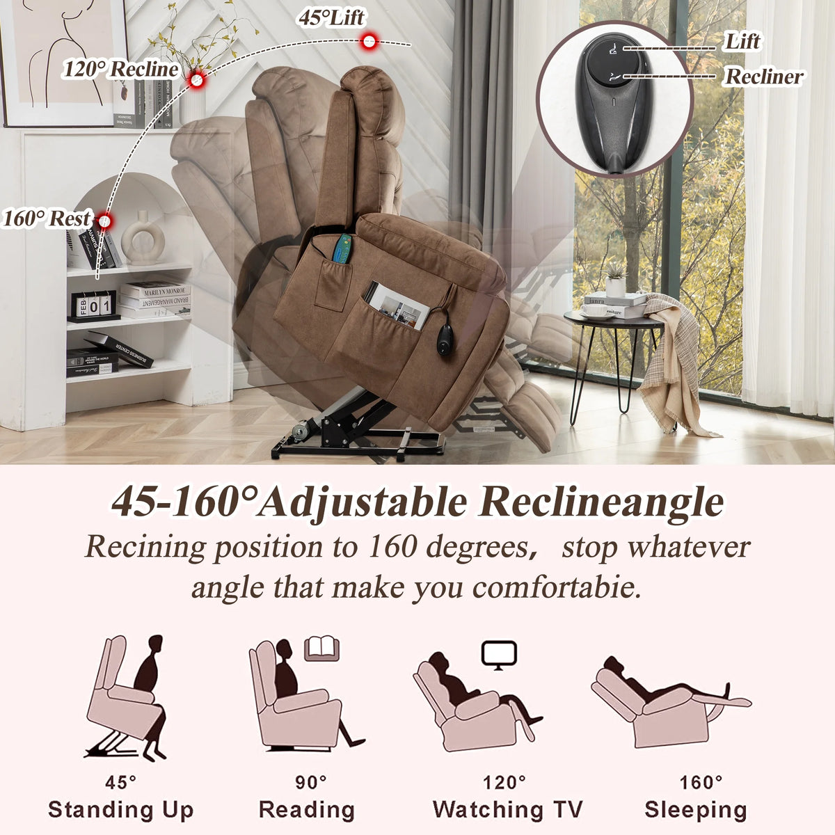 Dark Brown Oversized Electric Lift Recliner Chair with Heat and Massage U906500