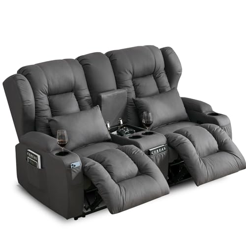 65" Manual Reclining Loveseat Sofa with Console and Cup Holders H242