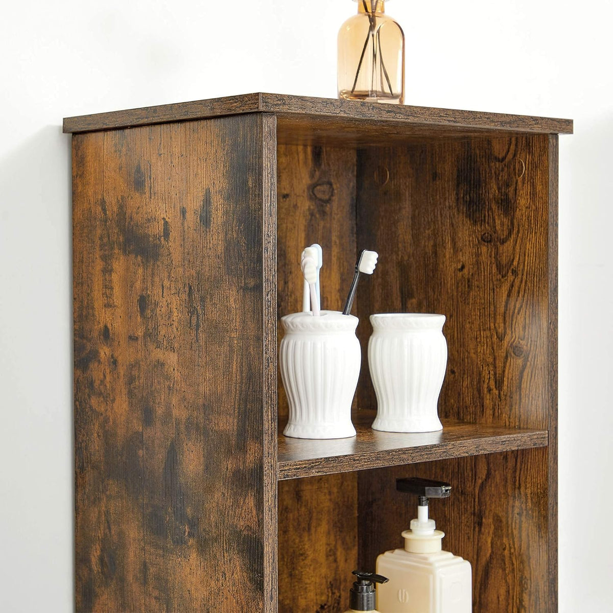 Bathroom Tall Storage Cabinet with 3 Open Compartments and 2 Adjustable Shelves O78360
