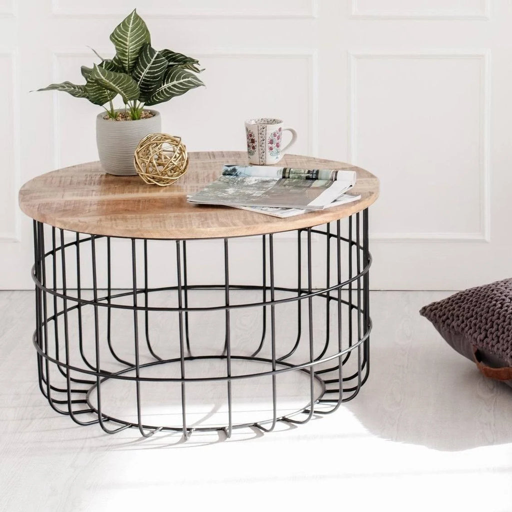 Black and Natural Wood Cage Coffee Table X878539