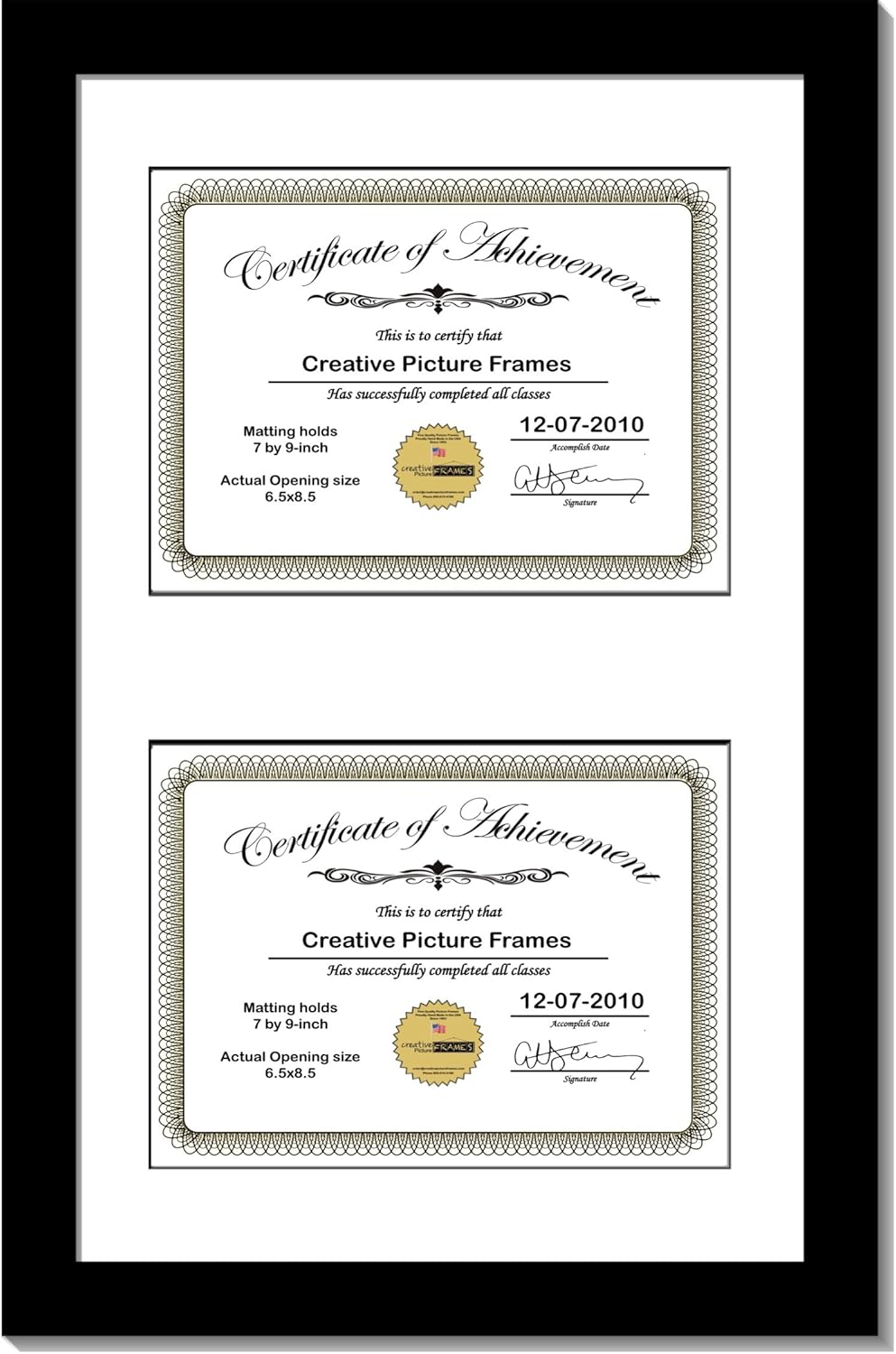 Black Vertical Double Diploma Frame with 2 Opening Black Mat W177