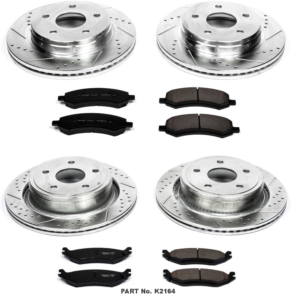 Front and Rear Carbon Fiber Brake Pads with Drilled & Slotted Brake Rotors Kit A2497