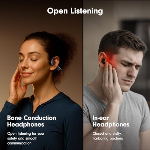 Bone Conduction Open Ear Headphones Bluetooth 5.4 with Mic 10H Playtime IPX5 Waterproof V74787
