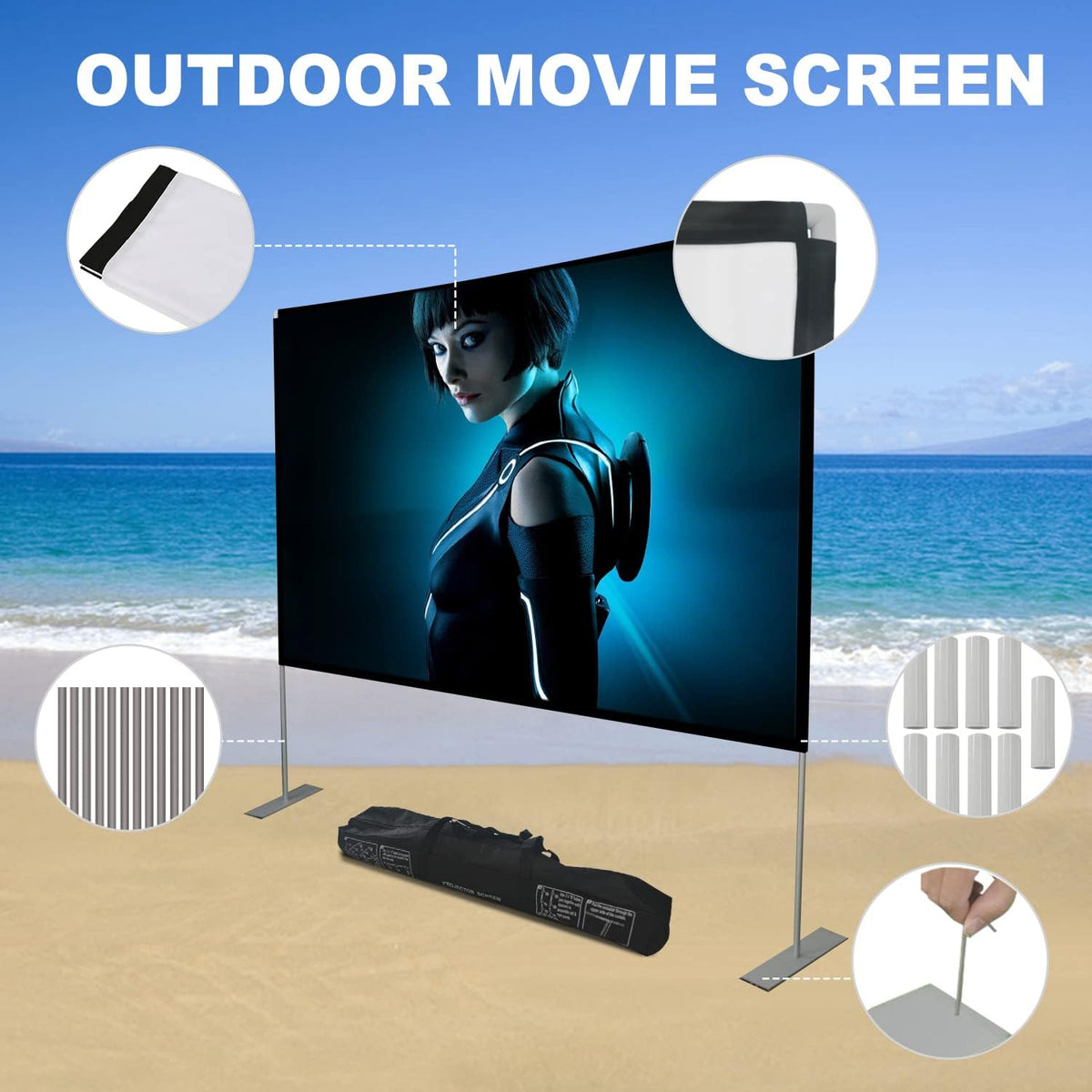 80 inch Portable Projector Screen with Stand and Carry Bag P33042