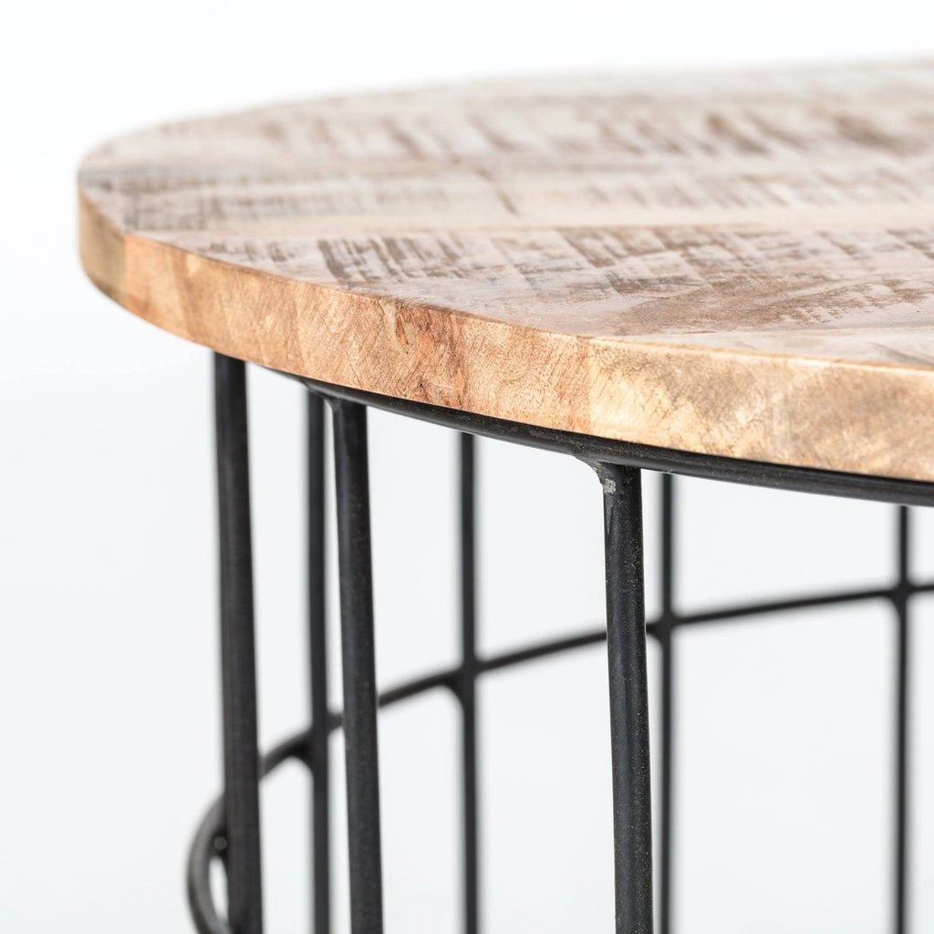 Black and Natural Wood Cage Coffee Table X878539