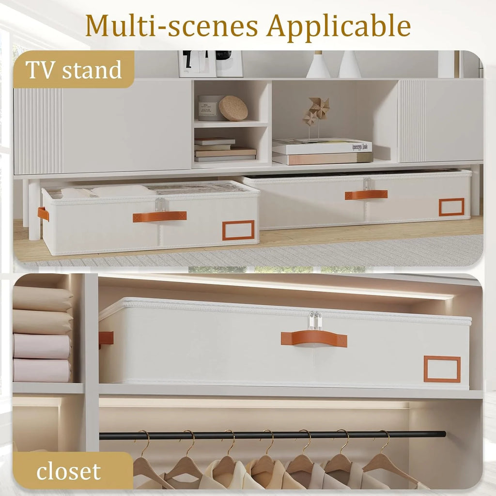 Beige 4 Pack Under Bed Storage Containers with Lids B10704