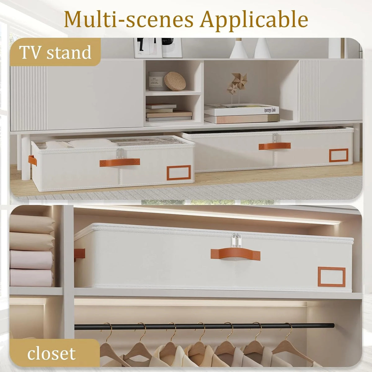 Beige 4 Pack Under Bed Storage Containers with Lids B10704
