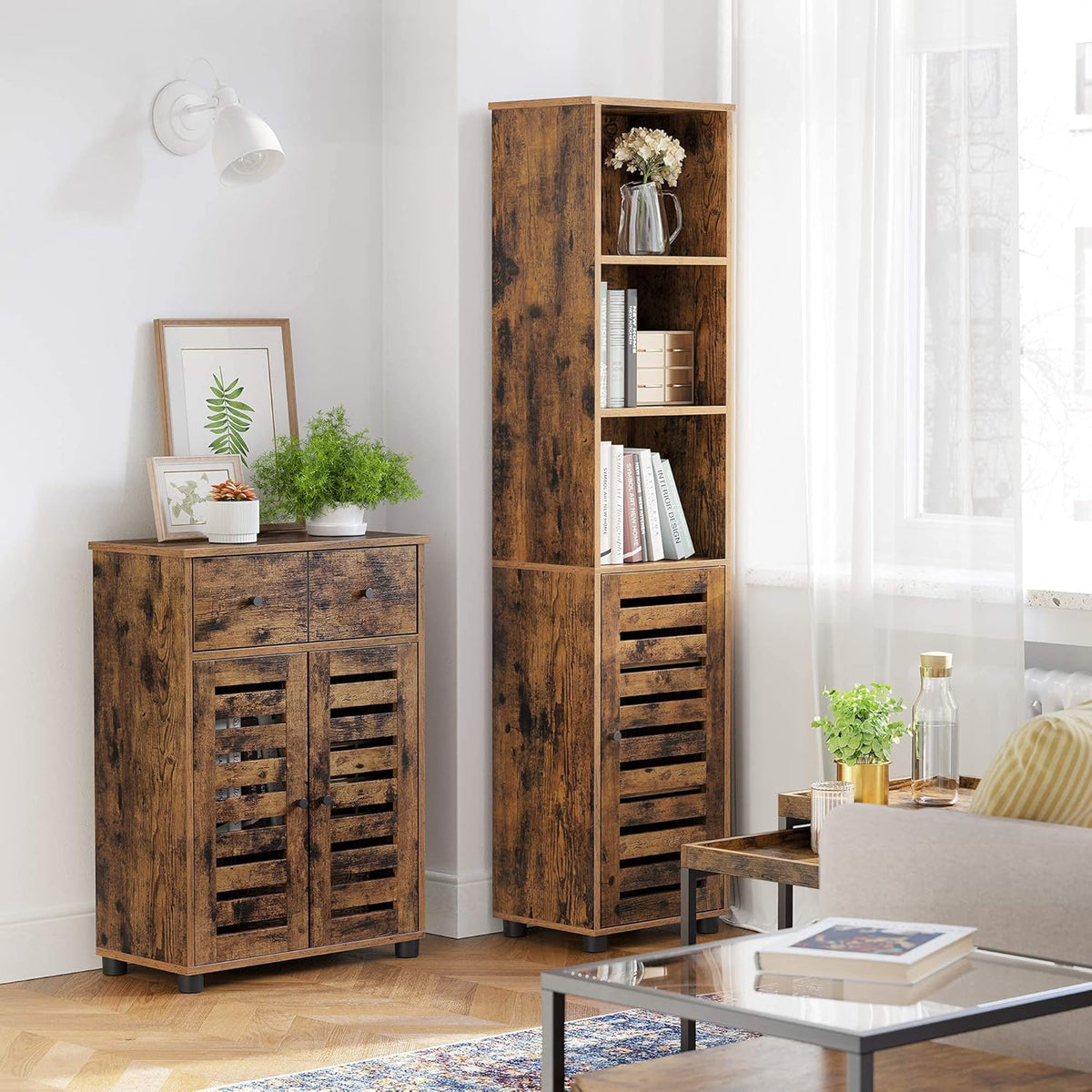 Bathroom Tall Storage Cabinet with 3 Open Compartments and 2 Adjustable Shelves O78360
