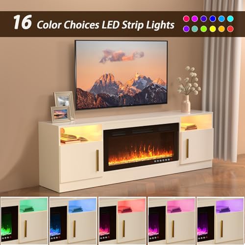 Black 70 Inch Electric Fireplace TV Stand V1982