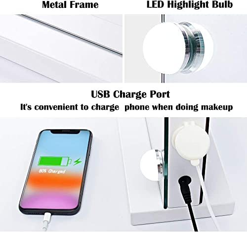 31.5"x 23.6" White Wall-Mounted Vanity Mirror with 18 Dimmable LED Bulbs K466