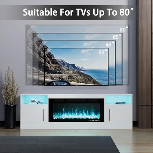 Black 70 Inch Electric Fireplace TV Stand V1982