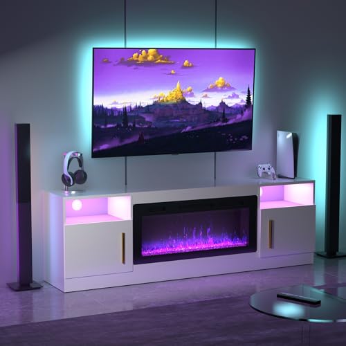 Black 70 Inch Electric Fireplace TV Stand V1982