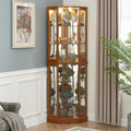 Lighted Corner Display Curio Cabinet 6-Shelf Wooden Display Cabinet with Adjustable Shelves 72" Tall Glass Shelving Unit Walnut E603