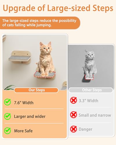 Cat Wall Furniture Corner Climbing Shelf Perches, Cat Bed Wall Mounted with 3 Wide Steps, Wood Color O35619