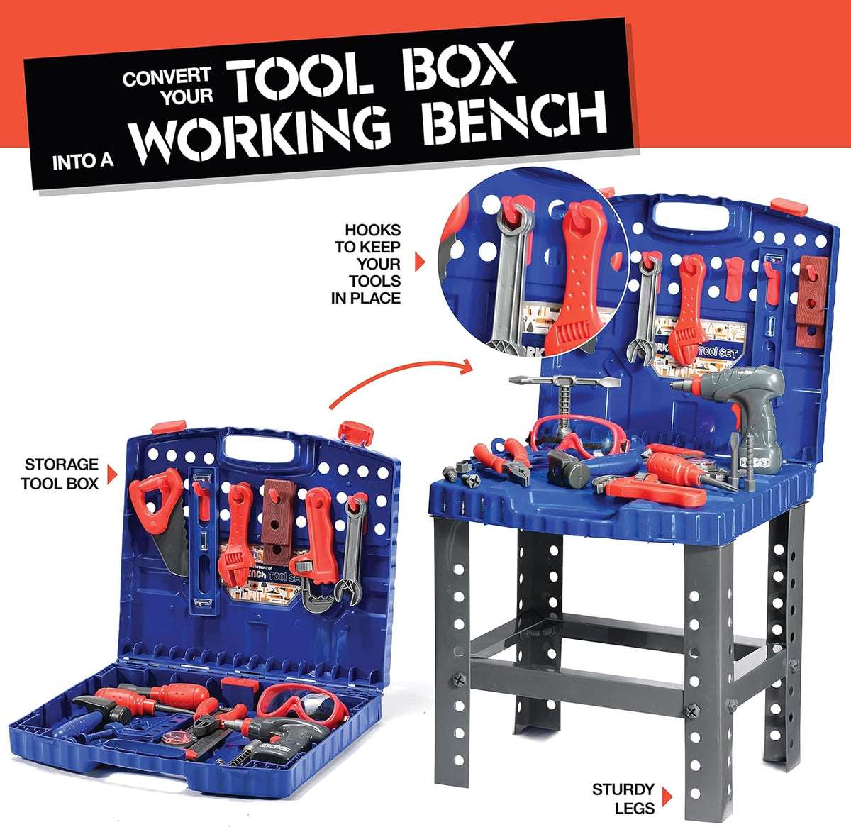 76 Pc Kids Tool Set Bench with Electronic Play Drill G728