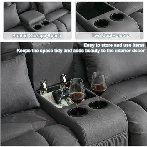 65" Manual Reclining Loveseat Sofa with Console and Cup Holders H242