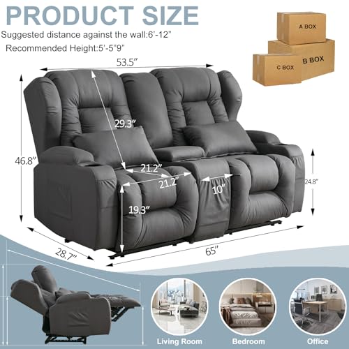 65" Manual Reclining Loveseat Sofa with Console and Cup Holders H242